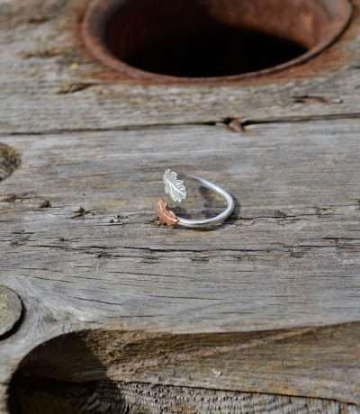 Copper & silver oak leaf wrap ring side