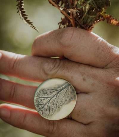Fern imprint brass ring