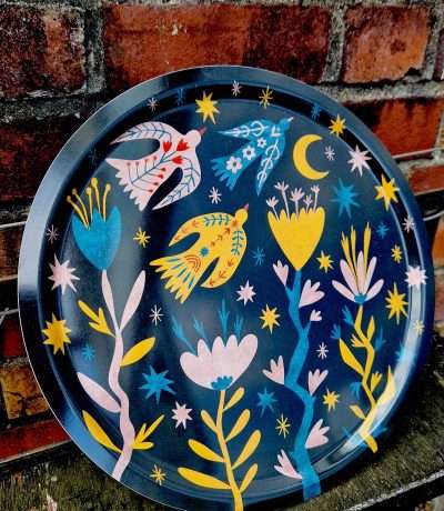 folk birds garden tray