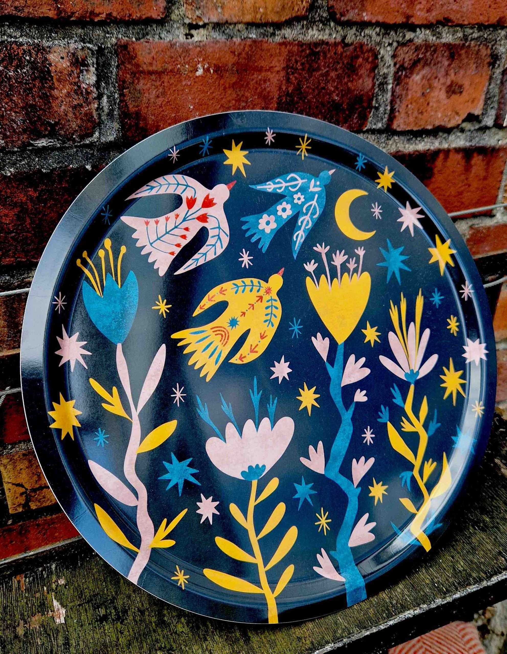 folk birds garden tray