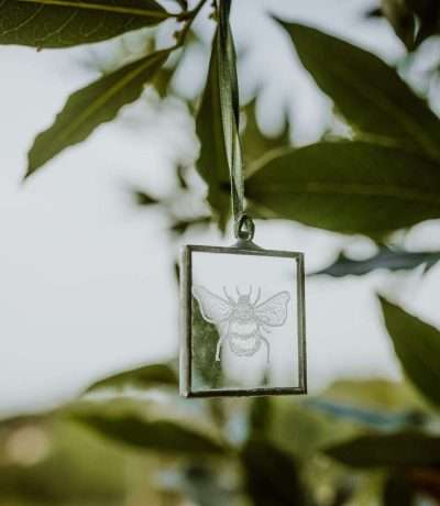 engraved glass bee frame