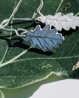 silver oak leaf drop earrings