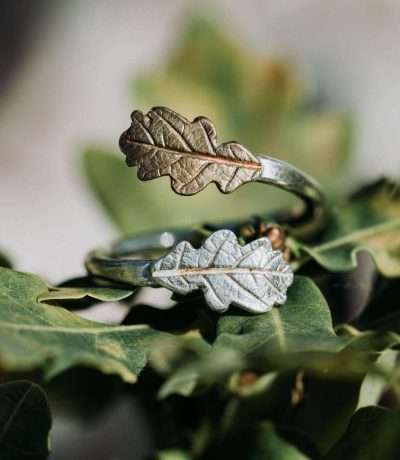 silver yellow bronze oak leaf ring